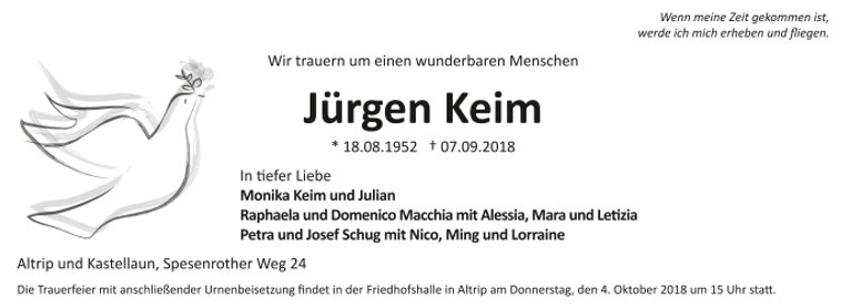 Traueranzeige für Jürgen Keim