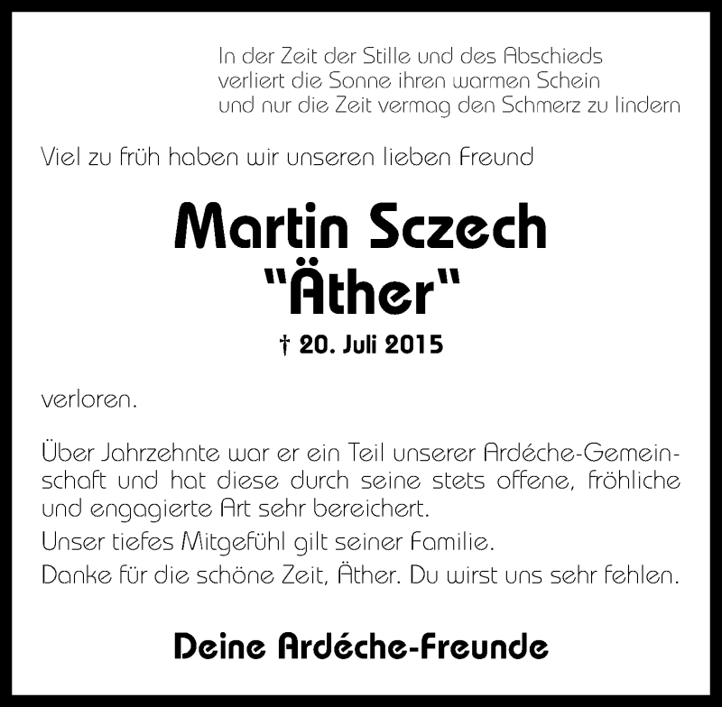 Traueranzeige in der Hunsrücker Zeitung, 31. Juli 2015