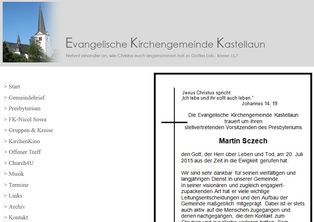 Nachruf der Evangelischen Kirchengemeinde Kastellaun