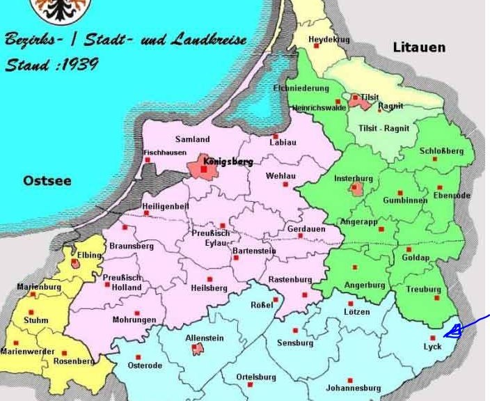 Karte der Kreise Ostpreußens 1939