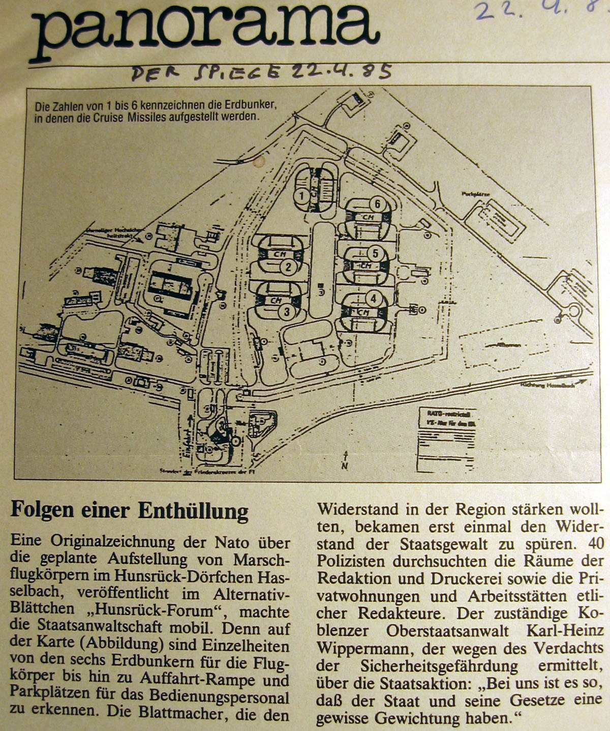 So sieht die hartumkämpfte Karte aus. Hier eine Originalkopie aus dem SPIEGEL (Seite 14 aus "DER SPIEGEL" Nr. 17/1985)